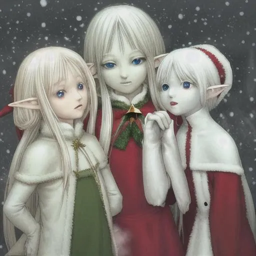 Prompt: christmas, albino, elf, snowing