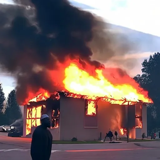 Prompt: Kanye Burning down a building