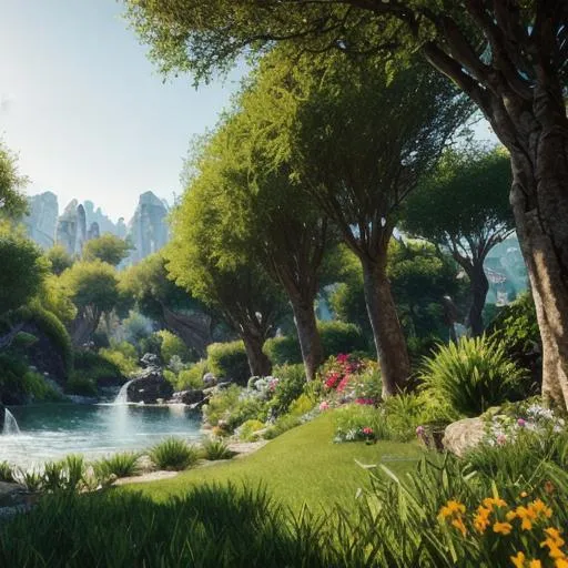 Prompt: Ultrarealistic 8k Portrait of futuristic Garden of Eden Unreal Engine