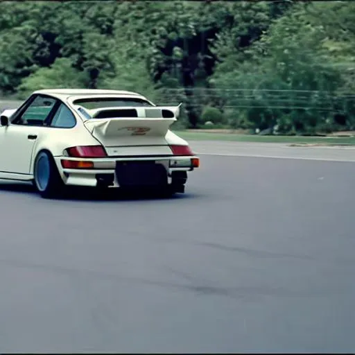 Prompt: anime styled 1989 porsche 911 turbo drifting around a corner like the show "Initial D"