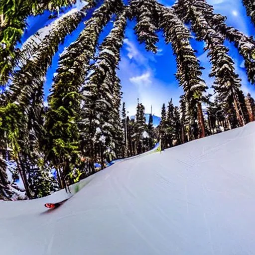 Prompt: fisheye lens of a skiing park 
