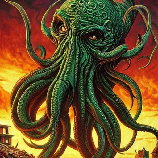 Prompt: cthulhu disrupts the peace, 8k resolution, 4k texture, detailed, meticulously intricately scary, artgerm, berie wrightson