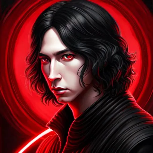 character portrait of long haired kylo ren in style...