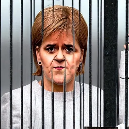 Prompt: nicola Sturgeon behind bars 

