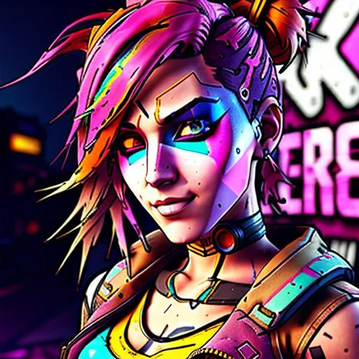 Pink girl with vibrant multi coloured hair, post apo... | OpenArt