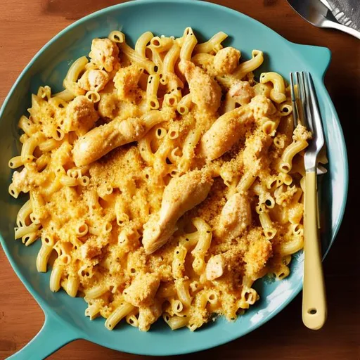 Prompt: Macaroni, with the chicken stips, Aeuh