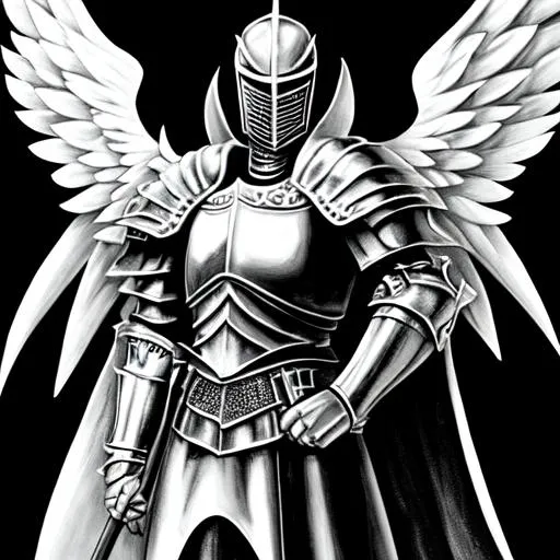 Prompt: black and white knight with angel wings
