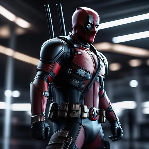 Prompt: Masterpiece, Deadpool wear black and silver sci-fi armored suit, heroic pose, finely detailed armor, intricate design, cinematic lighting, 4k, perfect composition, beautiful detailed intricate insanely detailed octane render trending on artstation, 8 k artistic photography, photorealistic concept art, soft natural volumetric cinematic perfect light, chiaroscuro, award - winning photograph, synthwave, inkpunk, by greg rutkowski, beeple, beksinski, giger, neon ambiance, abstract black oil, gear mecha, detailed acrylic, grunge, intricate complexity, rendered in unreal engine, photorealistic, neon color, disco, cypunk, futuristic, trending on artstation, by greg rutkowski,  8k