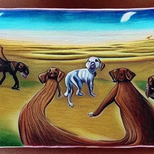 Prompt: Draw a dog on the Kenya landscape in surrealistic stile