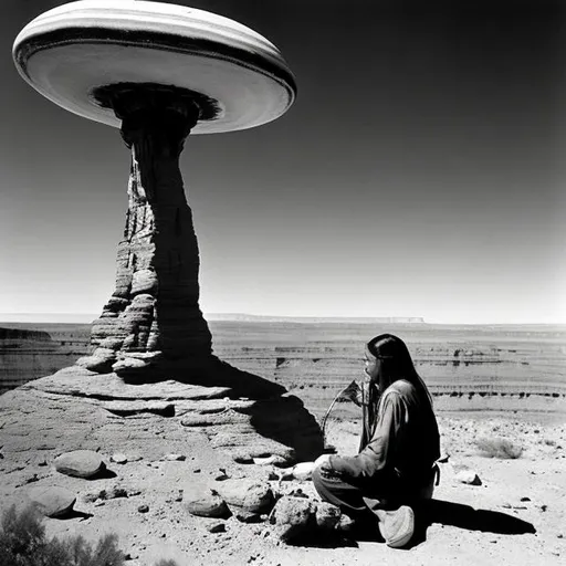 Prompt: Ancient native American southern Utah contacting alien life.