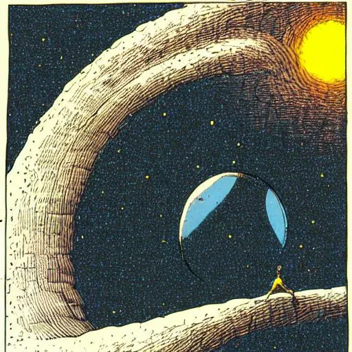 Prompt: Loneliness in an endless universe inspired by the arts of moebius