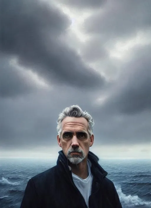 Prompt: Portrait of jordan peterson with silver hair and with cute face, stormy illuminated clouds, perfect composition, hyperrealistic, super detailed, 8k, high quality, trending art, trending on artstation, sharp focus, studio photo, intricate details, highly detailed, by greg rutkowski