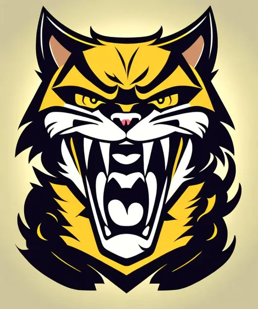 Prompt: 2d ferocious cat, vector illustration, angry eyes, football team emblem logo, 2d flat, centered