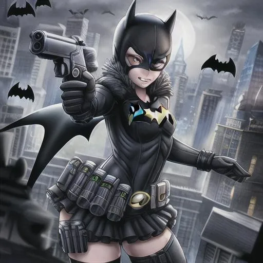 Prompt: batman  half body gun