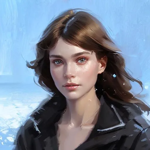 Prompt:  Woman half frozen, half human detailed snowscape, extremely detailed, realistic. Krenz Cushart + loish +gaston bussiere +craig mullins, j. c. leyendecker +Artgerm, oil painting texture oil painting effect Krenz Cushart + loish +gaston bussiere +craig mullins, j. c. leyendecker +Artgerm, oil painting texture.