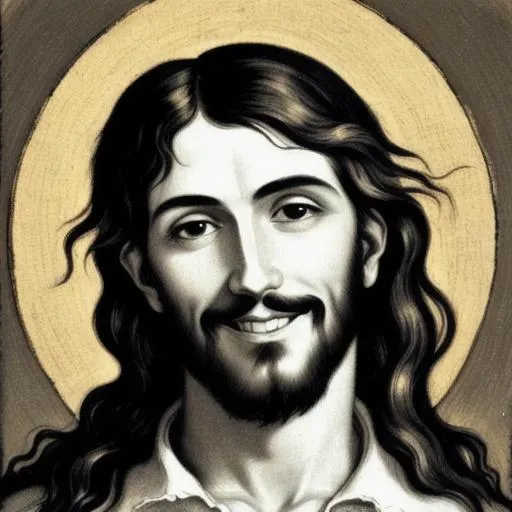Prompt: Jesus Christ smiling in the style of Eugene Delacroix.