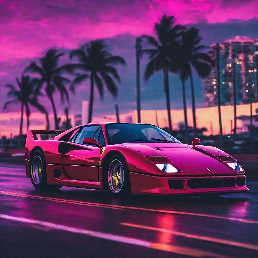 Ferrari F40, synthwave, aesthetic cyberpunk, miami,...