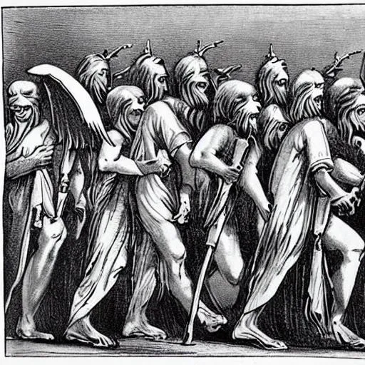 Prompt: angels marching to war with the army of Hell

 
