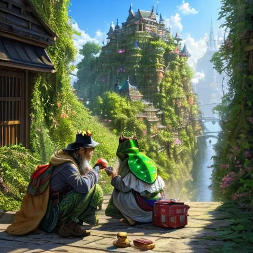 Prompt: A very super detailed lifelike painting of two crowns  frog n homeless people, detailed intricut  
 3d vectors 

volumetric lighting maximalist photo illustration 4k, resolution high res intricately detailed complex,

soft focus, realistic, heroic fantasy art, clean art, professional, colorful, rich deep color, concept art, CGI winning award, UHD, HDR, 8K, RPG, UHD render, HDR render, 3D render cinema 4D
masterpiece photoghrafic real digatal ultra realistic hyperdetailed 

iridescent reflection, cinematic 