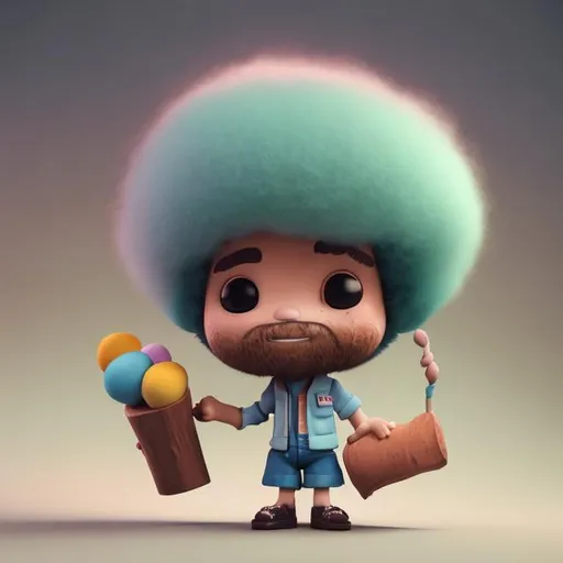 Prompt: Tiny cute bob ross toy, 
fuzzy hair, standing 
character, soft smooth 
lighting, soft pastel 
colors, skottie young, 
3d blender render, 
polycount, modular 
constructivism, pop 
surrealism, physically 
based rendering, 
square image
