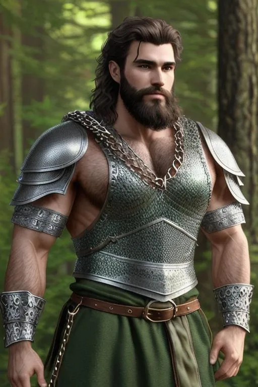 male warrior fantasy character, chain mail armor, ha...