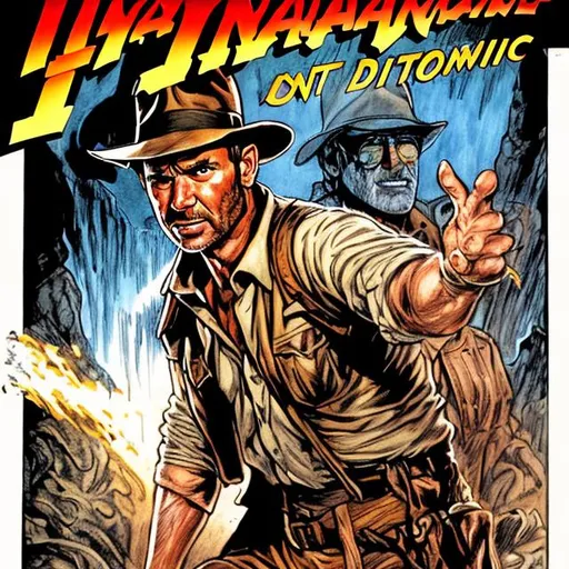 Prompt: Indiana jones drawn by Stan Lee and Ditco comic