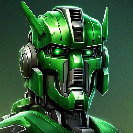 Prompt: realistic green autobot headshot