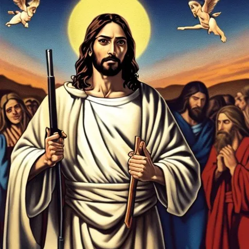 Prompt: Jesus with a gun