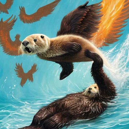 Prompt: Sea otter with phoenix wings 