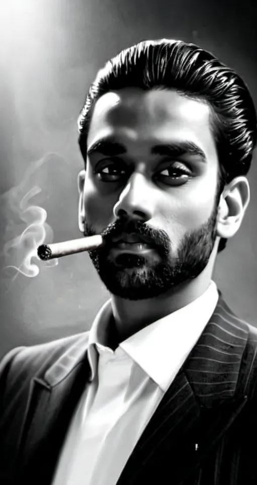 Prompt: mafia boss with cigar in black and white