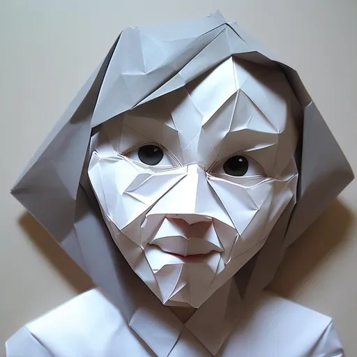 Prompt: Crear rostro de mujer con la tecnica del ((doblado de papel)). Definir bien los (pliegues).  Origami rostro.
