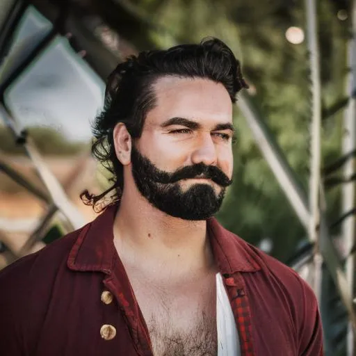 a shirtless handlebar mustached circus strong man wa… | OpenArt