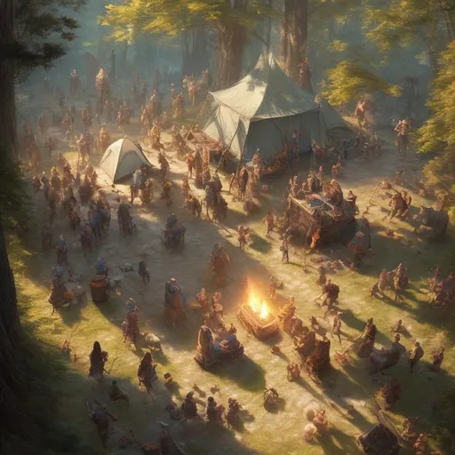 Prompt: Raiding campsite, highly detailed, d & d, fantasy, highly detailed, digital painting, trending on artstation, sharp focus, illustration, global illumination, ray tracing,  art by artgerm and greg rutkowski and fuji choko and viktoria gavrilenko and hoang lap