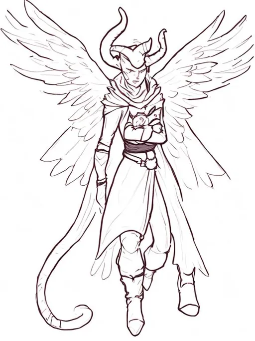 Prompt: Tiefling with wings and a cat