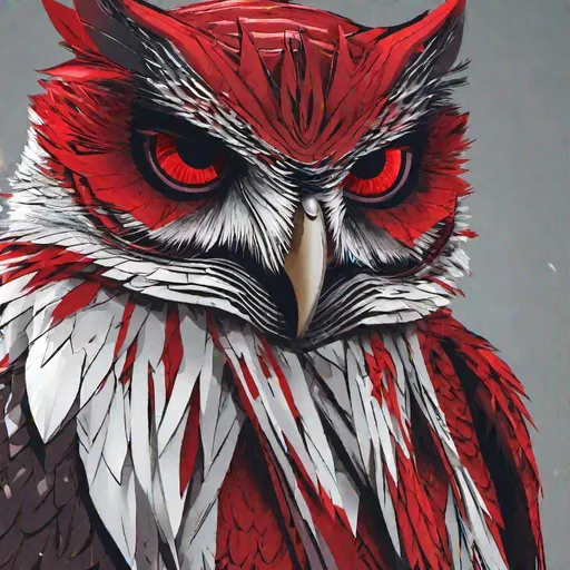 Prompt: red owl with villain looks 