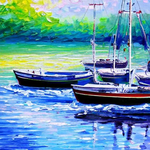 Prompt: marine boats impressionism painting