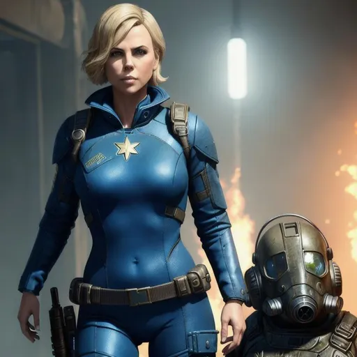 Prompt: {Charlize Theron} face, chubby body, {fallout 4}, {blue} vaultsuit, underground bunker, full body view, Highly detailed, bright lighting, 8k resolution. perfect composition, hyperrealistic, super detailed, 8k, high quality, trending art, trending on artstation, sharp focus, intricate detail, extremely detailed, centered, full frame, photorealistic 