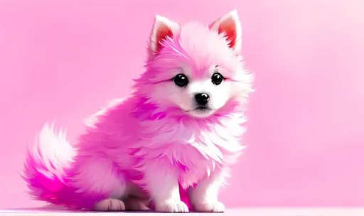 Cute, pink, fluffy, fantasy love puppy, with light