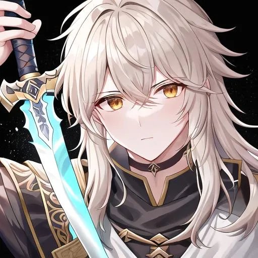 Prompt: Close-up face, high quality, detailed face, detailed, 8k, HDR, good anatomy, good hands, complete fingers, good swords,

Asher is a skilled swordsman whose blade carries the weight of ancient souls. The hilt of his sword is wrapped in a dark, weathered leather, while the blade itself emanates an eerie, ethereal glow. Asher has the ability to communicate with the spirits of fallen warriors, drawing upon their collective knowledge and strength. He fights with a blend of precision, strategy, and the guidance of those who came before him, seeking to bring peace to both the living and the departed.