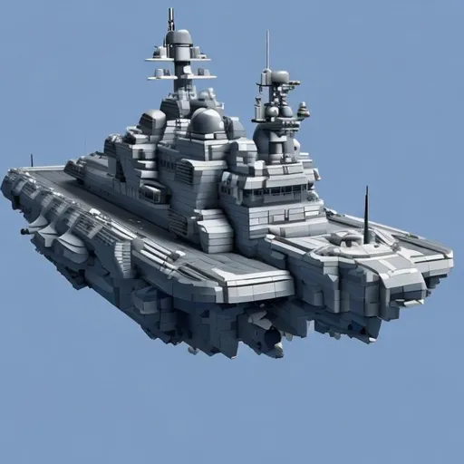 Prompt: Small aircraft carrier space ship in the style of the blocky sci fi 
video game "Starbase"

