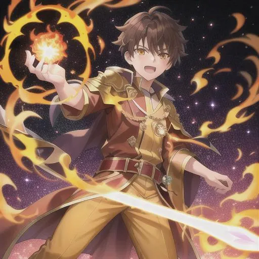 Prompt: a fullbody portrait 1boy ((conjuring a blazing ball flame on left handpalm, ball of fire)) {summoning flickering flames out of left hand}, {holding staff in right hand}, white hair, yellow eyes, purple robe, dark brown belt, visible brown combat boots, sword in right hand, intricate detail, high quality, galaxy background, {((conjuring a ball of fire on left handpalm))}, intricate detail, high quality, high detail, masterpiece, intricate facial detail, high quality, detailed face, intricate quality, intricate eye detail, highly detailed, high resolution scan, intricate detailed, highly detailed face, Very detailed, high resolution