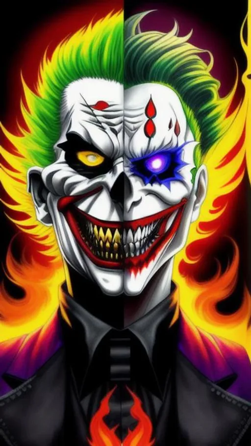 fusion of ghost rider and joker, realistic