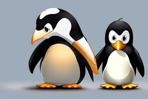 Prompt: Linux penguing biting Apple