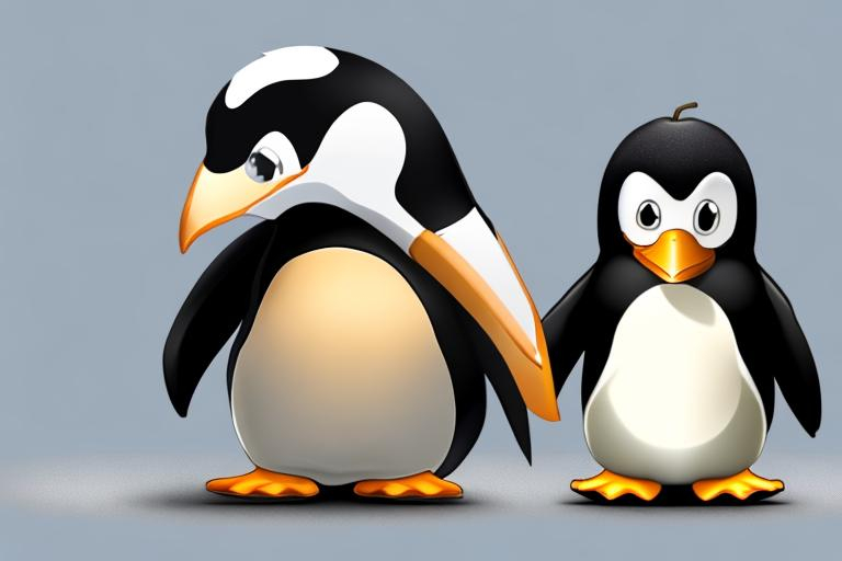 Linux penguing biting Apple