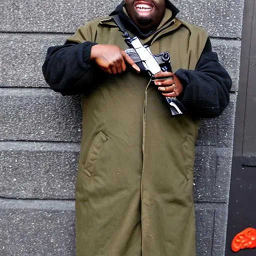 Prompt: edp 455 with coat and a gun in his hand
