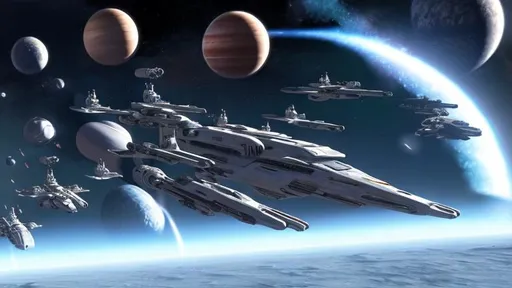 Prompt: Create a galatic space fleet, photo realistic, UHD, different planets, enemy starfighters
