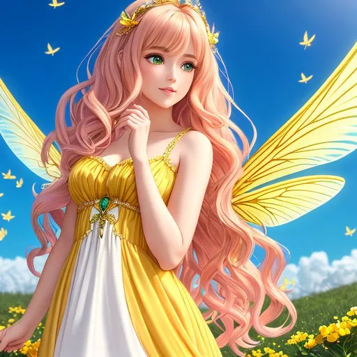 Fairy, yellow wings, Beautiful, young, cute, long, w...