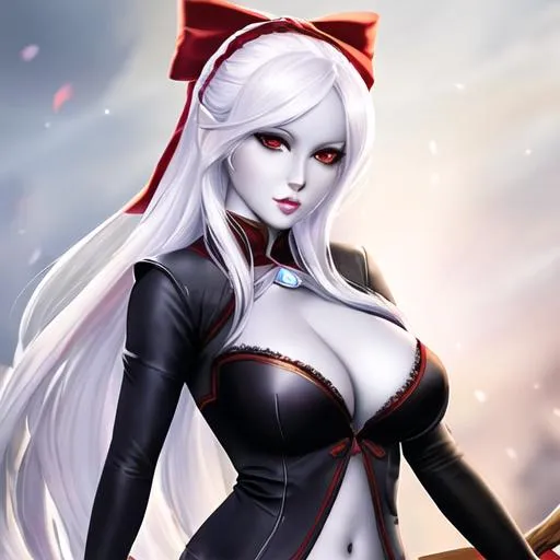 Prompt: one realistic beautiful drow with pale skin, red eyes, and white hair, holding a bow, extra detailed, busty
A ranger from the D&D universe smerking at the camera
