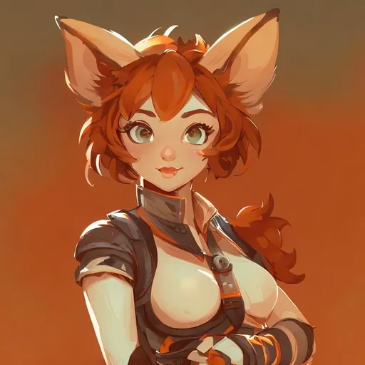Prompt: A Spunky woman with short red hair, Fox Ears, Fox Tail, who is an Artificer
Curvy
Sexy
Sea Port Background
Western Comic Style