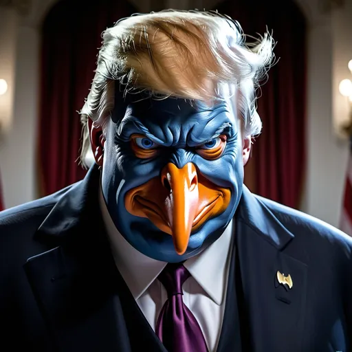 Prompt: president Donald trump as the villain penguin from batman